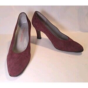 Charles Jourdan Kitten Heel Pump Burgundy Suede Leather 2.75" Heel Size 7.5M